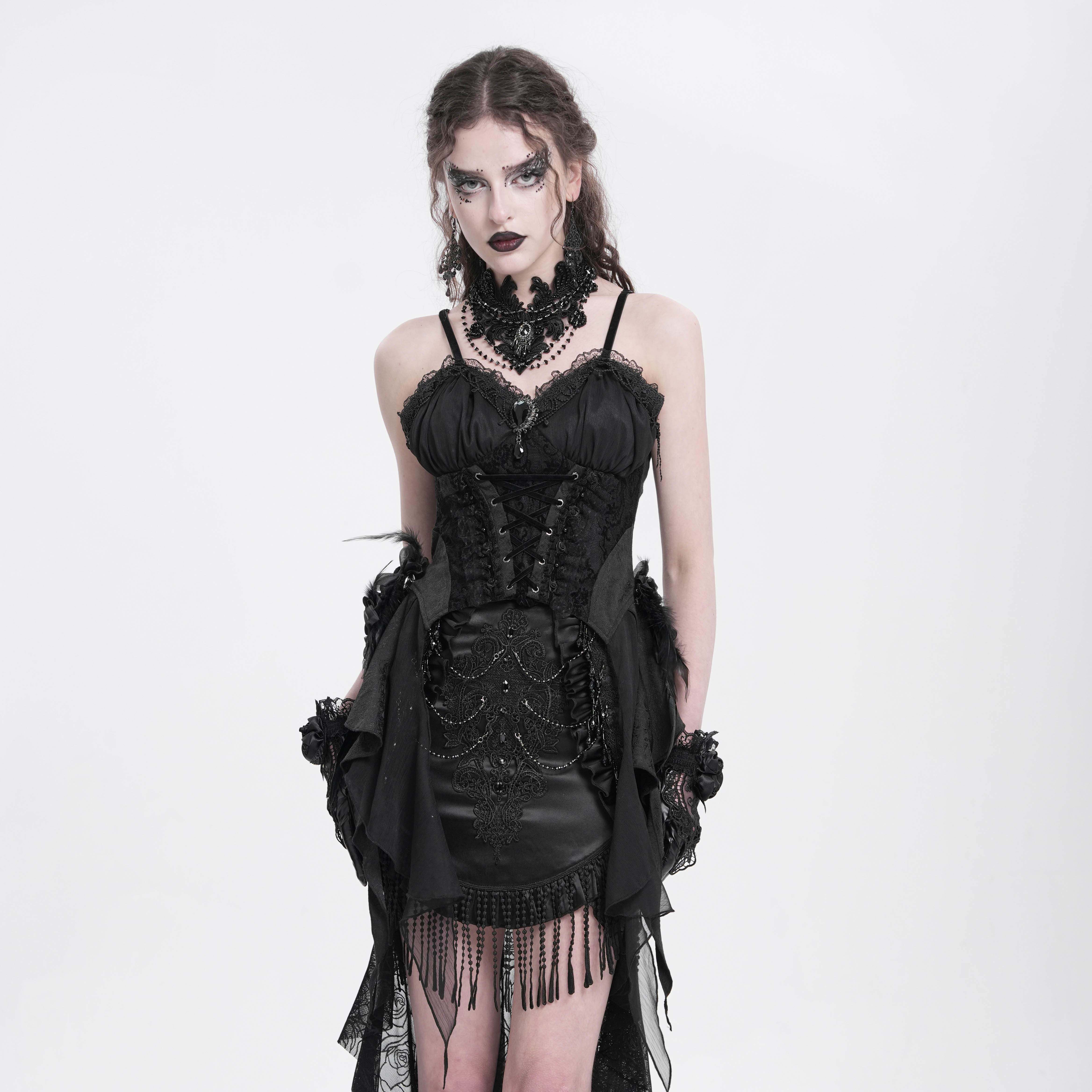 EVA LADY恶魔时尚女装哥特朋克暗黑玫瑰流苏装饰哥特半裙ESKT060
