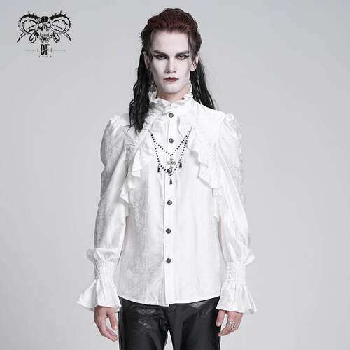 Devil Fashion恶魔时尚哥特暗黑男装木耳边拼接立领衬衣SHT12402