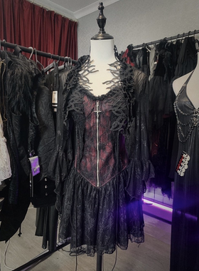 哥特女装暗黑蕾丝黑色中袖流苏装饰BW144