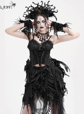 Devil Fashion恶魔时尚女装哥特花纹提花羽毛玫瑰束身衣ECST00701