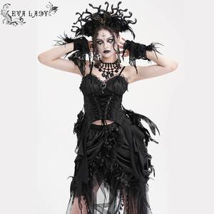 Devil Fashion恶魔时尚女装哥特花纹提花羽毛玫瑰束身衣ECST00701