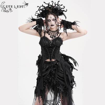 Devil Fashion恶魔时尚女装哥特花纹提花羽毛玫瑰束身衣ECST00701