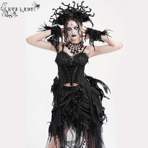 Devil Fashion恶魔时尚女装哥特花纹提花羽毛玫瑰束身衣ECST00701