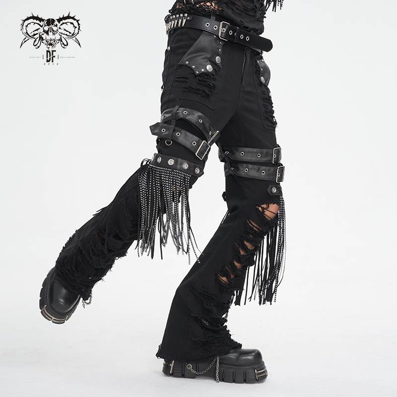 Devil Fashion恶魔时尚男装哥特朋克暗黑破洞流苏装饰裤子PT247
