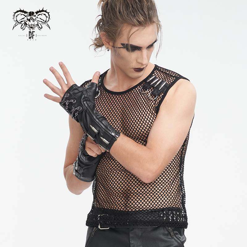 Devil Fashion恶魔时尚男装哥特朋克暗黑链条装饰男手套黑色GE032