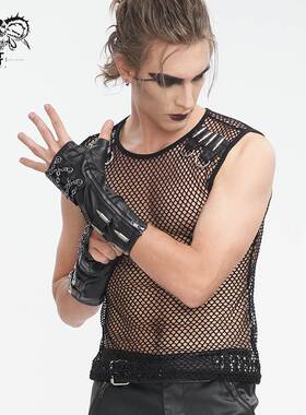 Devil Fashion恶魔时尚男装哥特朋克暗黑链条装饰男手套黑色GE032