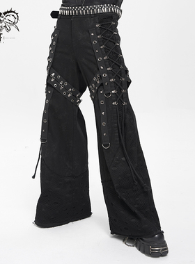 |DevilFashion哥特风黑色可调节绑带装饰牛仔裤PT289