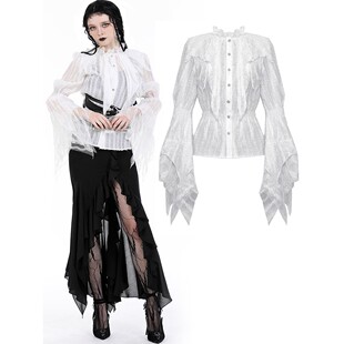 DARK IN LOVE哥特女装白色褶边领袖性感条纹衬衫IW109