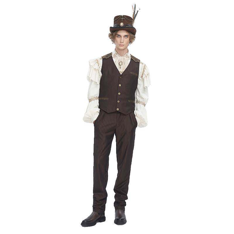 Devil Fashion恶魔时尚男装哥特朋克暗黑条纹高腰裤子长裤PT24802