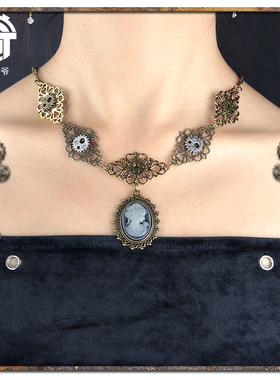 美人头蒸汽朋克饰品法式复古项链