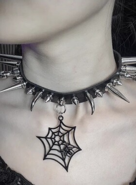 原创手作 铆钉项圈蜘蛛小饰品项圈项链