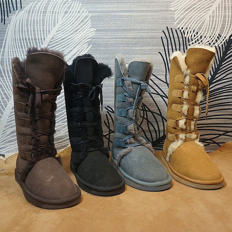 高筒靴 冬季新款真皮羊皮毛一体雪地靴 交叉绑带女士长靴 66-3,女鞋,时尚雪地靴,淘宝优惠券,粉丝福利购,淘宝优惠卷