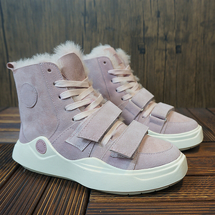 真皮羊毛一体雪地靴 魔术贴短筒靴 防滑靴子情侣款 冬季 新款