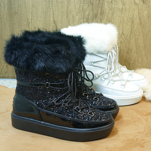 牛皮雪地棉36 新款 松糕底厚底舒服 中筒靴 亮片羊毛雪地靴