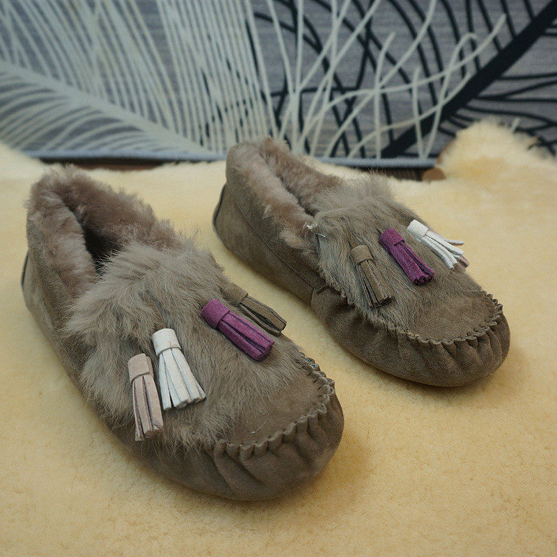 新款真皮牛皮羊毛一体豆豆鞋  蝴蝶结套脚平跟女乐福鞋 保暖9-10,女鞋,乐福鞋（豆豆鞋）,淘宝优惠券,粉丝福利购,淘宝优惠卷