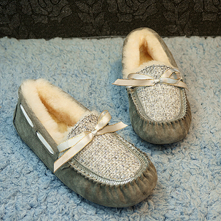 保暖包子鞋 新款 橡胶底防滑 豆豆鞋 套脚懒503 拼接羊毛一体靴