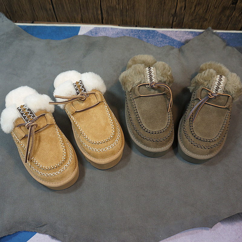 秋冬新款真皮牛皮羊毛女士包头拖鞋 厚底保暖毛毛拖鞋 28-3B,女鞋,包头拖,淘宝优惠券,粉丝福利购,淘宝优惠卷