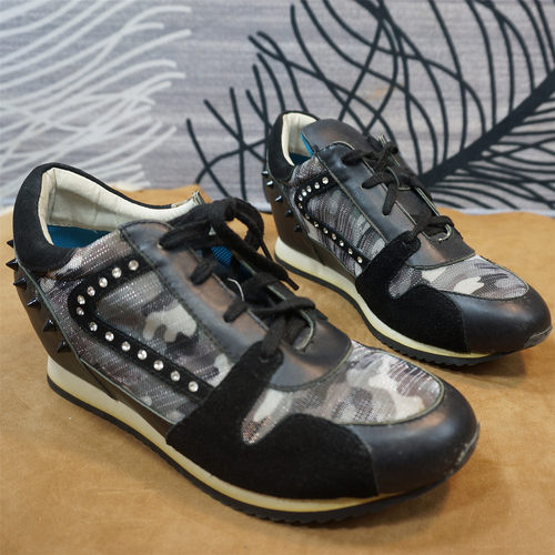 特惠处理（看说明）春秋款帆布拼接女士内增高时装鞋舒适69-6A