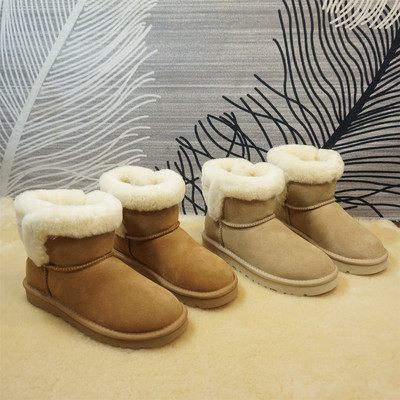 真皮牛皮羊毛冬季新款保暖女士雪地靴 套筒短筒靴平跟棉靴98-7