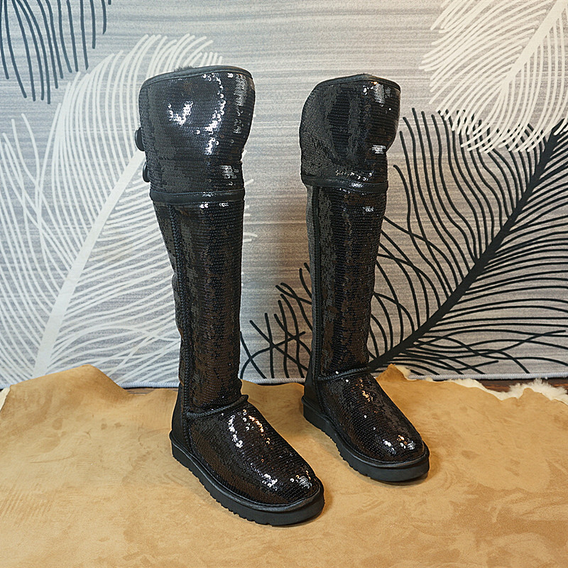 高筒靴  冬季新款真皮亮片 羊毛一体雪地靴 韩版套筒女靴甜美C9-8,女鞋,时尚雪地靴,淘宝优惠券,粉丝福利购,淘宝优惠卷