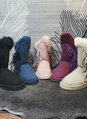 新款冬季保暖真皮羊皮毛一体雪地靴 高筒靴 流苏时尚棉靴 67-2