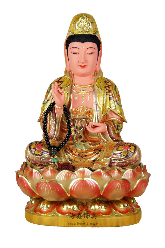 海鑫 庄严佛像 无芯香樟木雕刻二度香樟木描金敦煌彩观世音菩萨