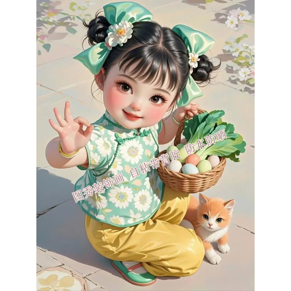 可爱治愈小姑娘装饰贴卧室走廊玄关客厅装饰画卧室餐厅不干胶贴纸