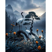 仿真鸟语花香人间仙境仙鹤延年风景画卧室书房门窗贴不干胶贴纸