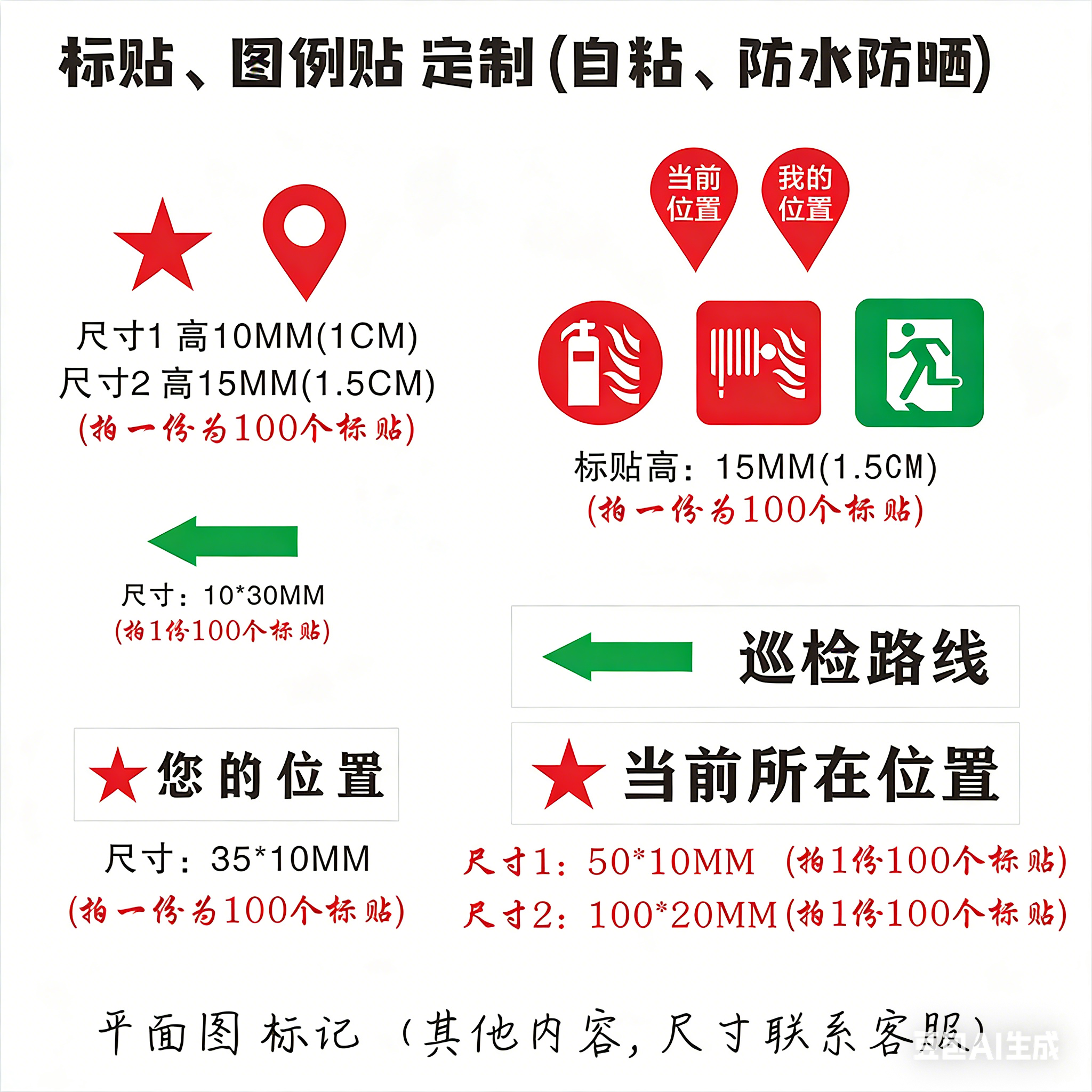 地图消防平面图当前所在位置布局图例标记贴纸PVC自粘防水防晒