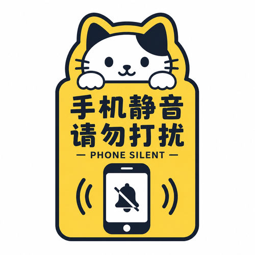 手机静音标识贴温馨提示贴纸会议室自习室入内静音警示不干胶贴纸