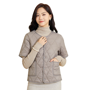 秋冬加绒短袖保暖棉衣女短款羽绒棉加厚外套妈妈半袖护肩内胆棉服