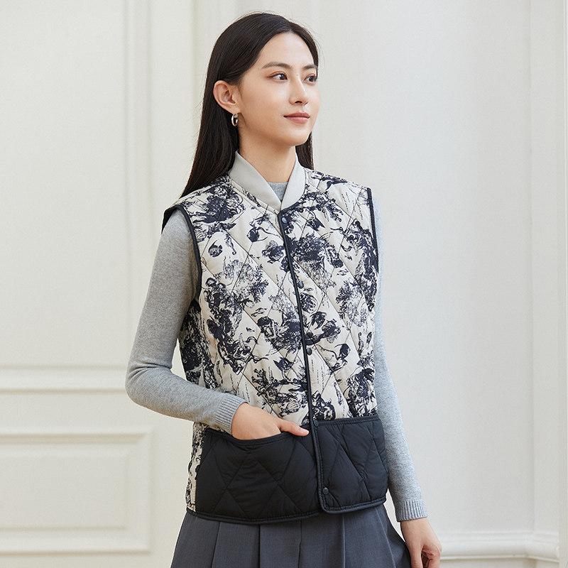 轻薄羽绒棉马甲女中国风短款印花打底保暖坎肩立领休闲外穿小马夹,女装/女士精品,马夹,淘宝优惠券,粉丝福利购,淘宝优惠卷