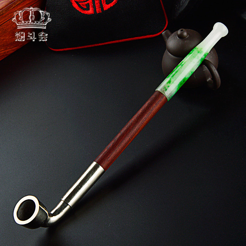 手工烟斗红檀木实木旱烟袋老式烟枪男士烟斗黄铜锅子送长辈烟具