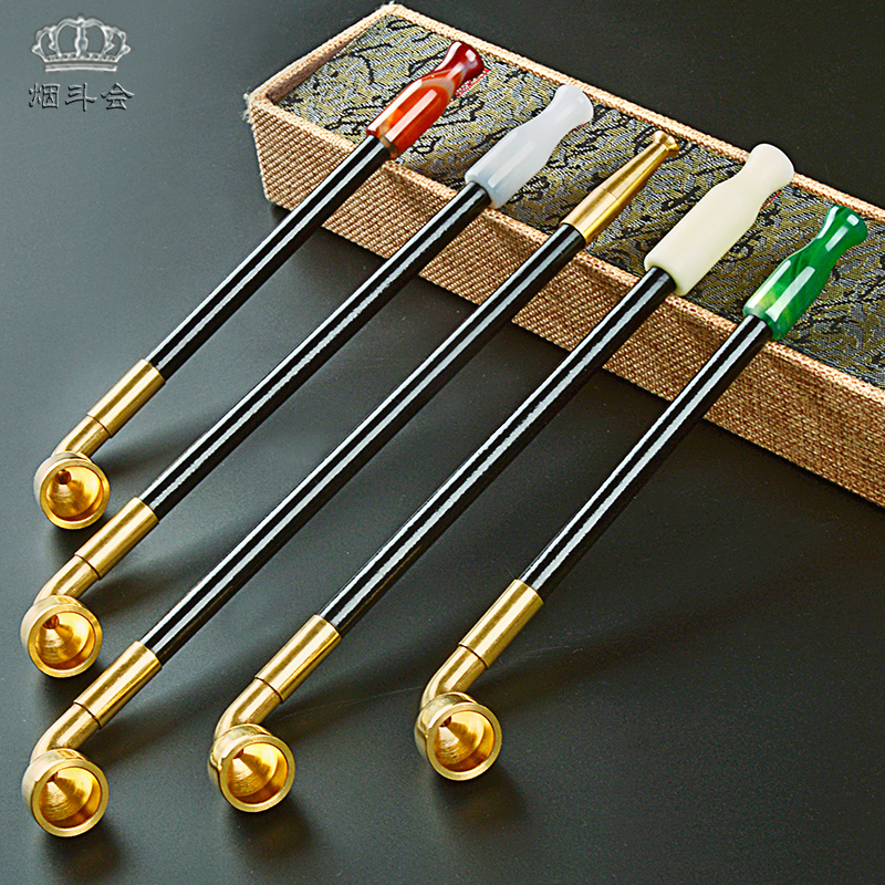 传统老式旱烟袋锅子男士手工实木烟杆玛瑙玉石烟嘴叶子小大锅烟斗