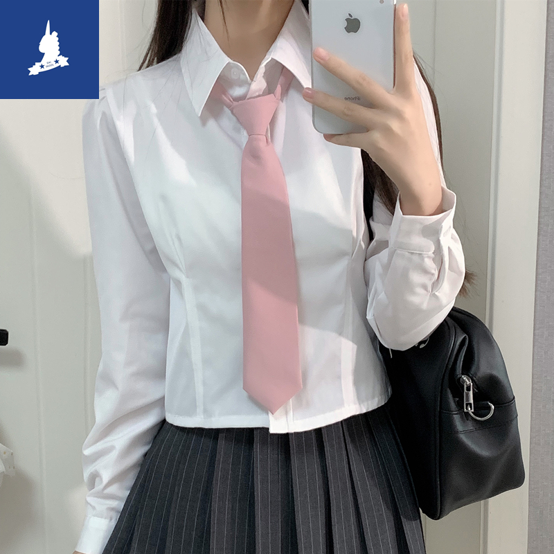 纪原中 新款收腰衬衫黛高校生原创JK制服衬衫棉白色衬衣修身显瘦