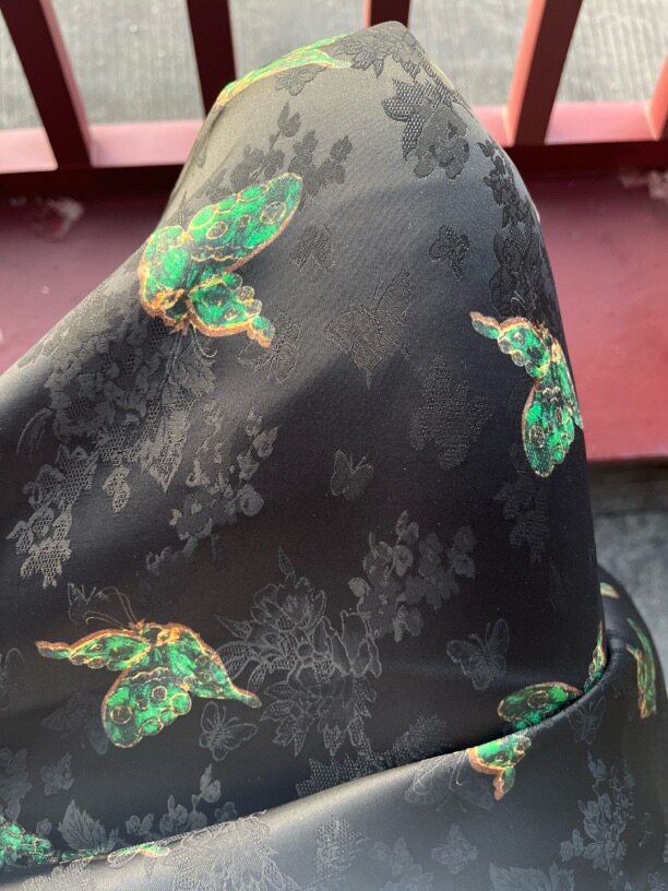 青蝶高档新中式香云纱花萝提花布海绵垫/布料/面料/