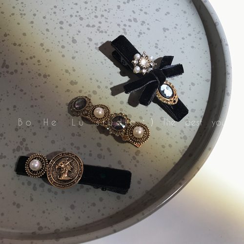 古典人像丝绒法式边夹发卡头饰精致珍珠发夹 一字夹 复古少女发饰 - 封面