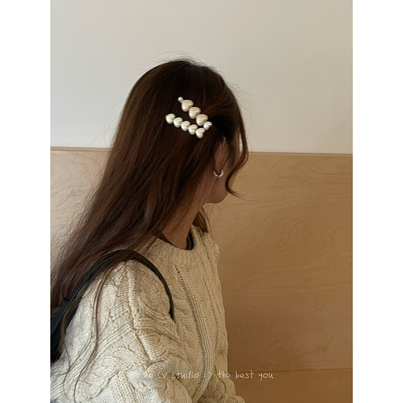 高亮珍珠爱心发夹对夹一字夹头饰