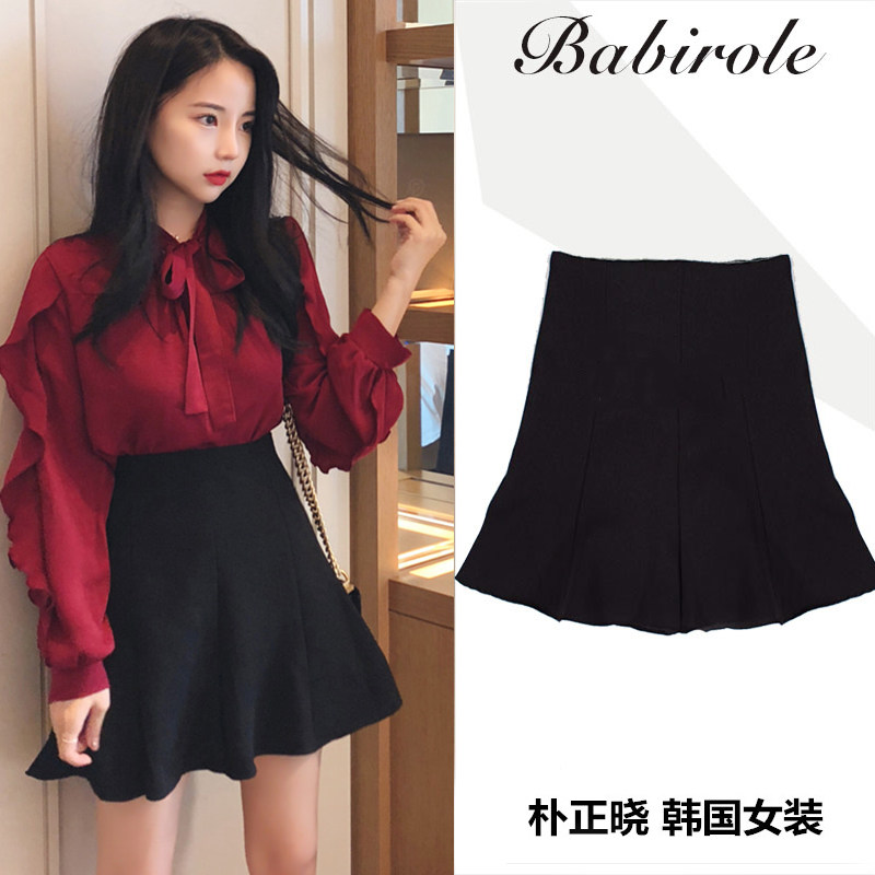 Little black woman 2019 Korea early autumn chic Retro Sweet Paige Versatile skirt Lotus leaf Short skirtin the Women's clothing/Boutique , Skirts  category - from Buy2taobao.com to provide professional Taobao agent buy service