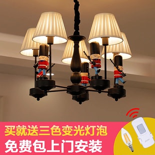 儿童房灯卧室灯英伦士兵吊灯简约美式男孩女孩地中海北欧创意灯具