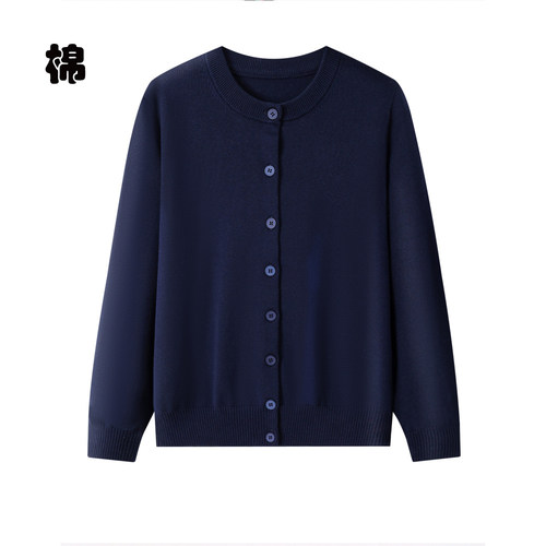 100%纯棉线不起球圆领薄款针织衫