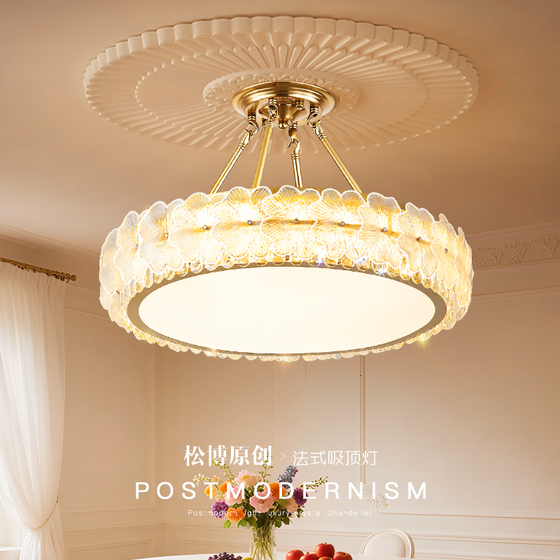 轻法式中古风水晶客厅吊灯温馨浪漫花朵卧室灯护眼餐厅吊灯