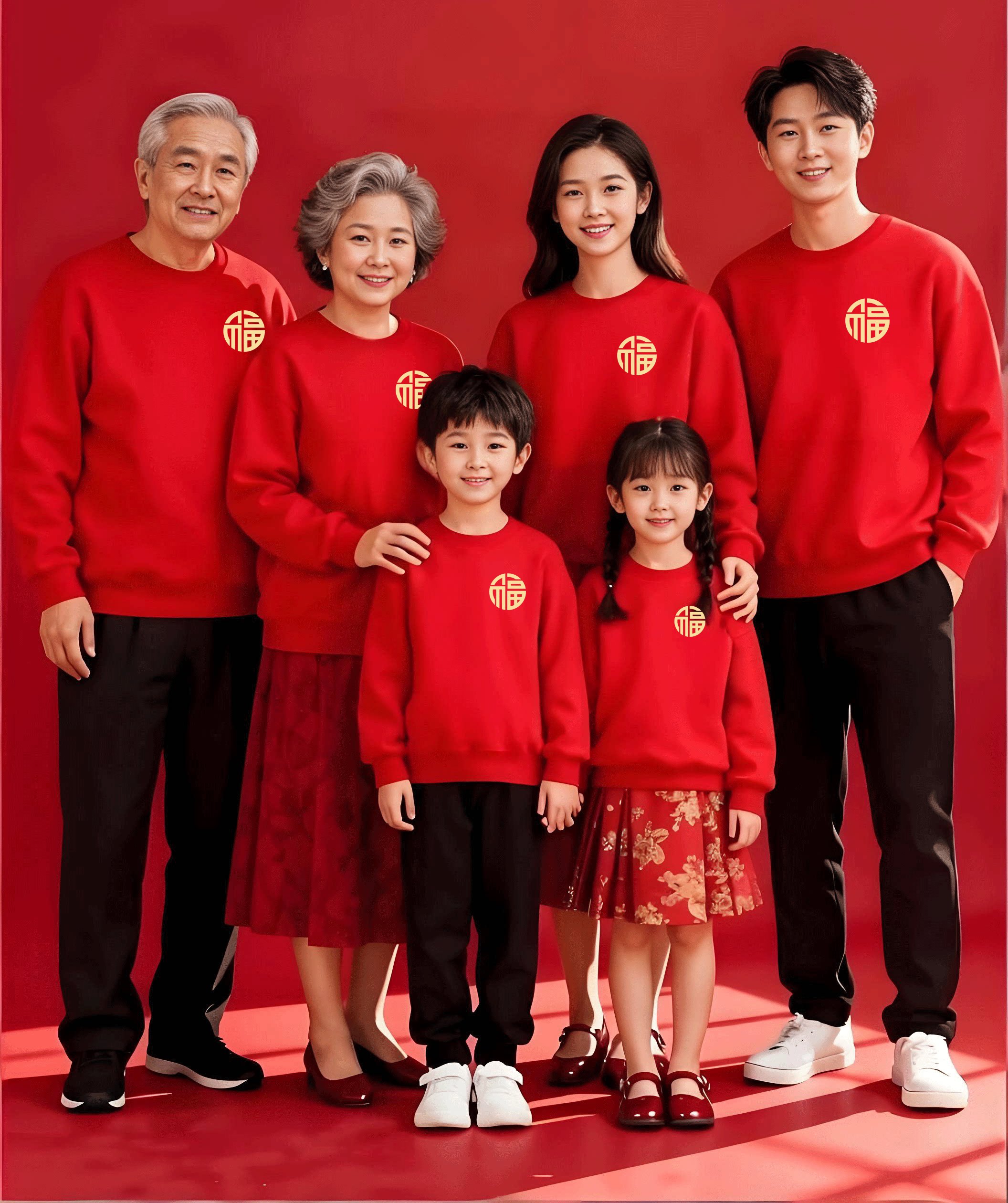 2026马年红色本命年亲子装加绒卫衣一家三四口新年喜庆全家福五六