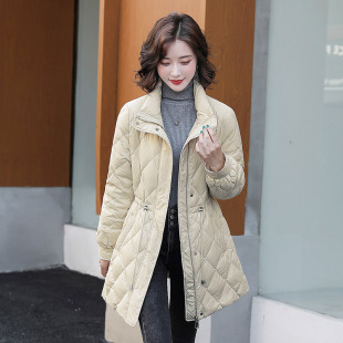 韩版 秋冬季 菱形格白鸭绒外套 2025新款 清仓轻薄收腰羽绒服女中长款