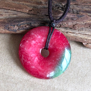 台湾七彩桃花玉天然玉平安扣怀古吊坠项链男女情侣礼物