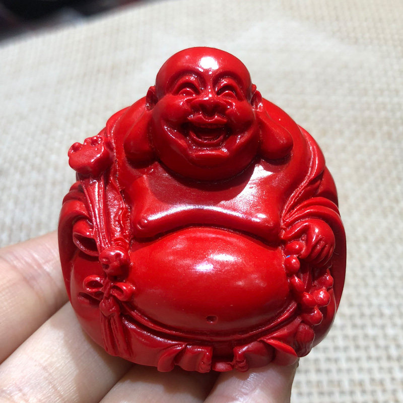 天然朱砂如意弥勒佛摆件