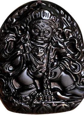 天然黑曜石黄财神黑财神吊坠