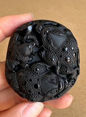 正宗黑曜石三足金蟾吊坠