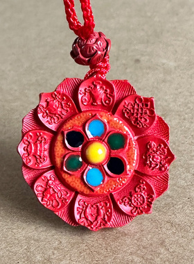 朱砂八宝莲花六字吊坠