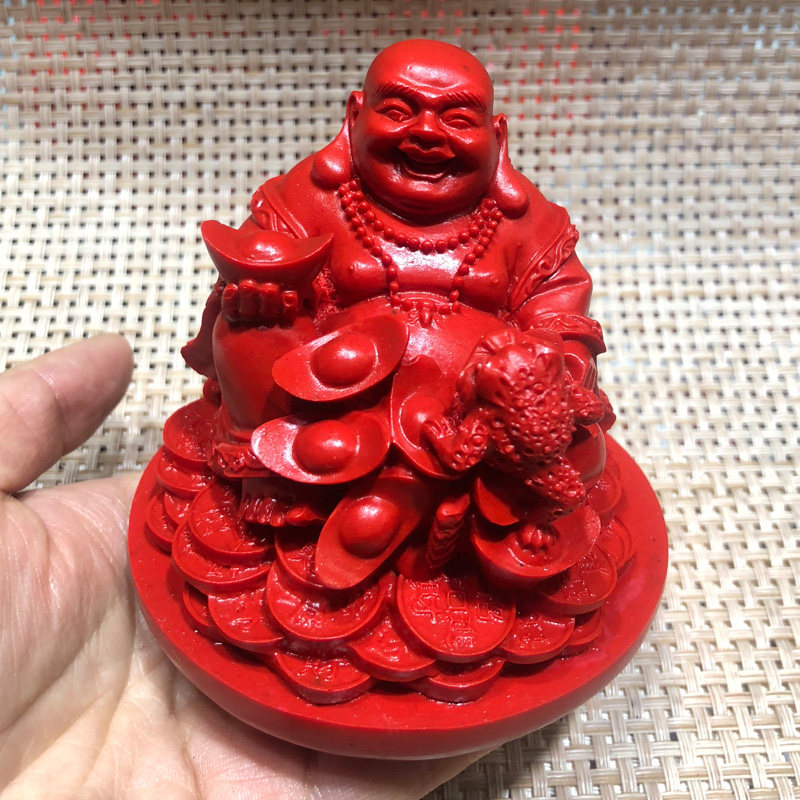 朱砂弥勒佛招财钱袋桌面摆件